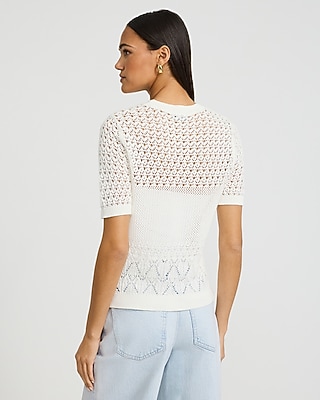 Cotton Open Stitch Crew Neck Sweater Tee