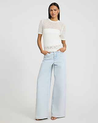 Cotton Open Stitch Crew Neck Sweater Tee