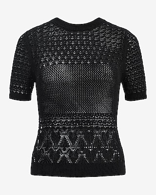 Cotton Open Stitch Crew Neck Sweater Tee