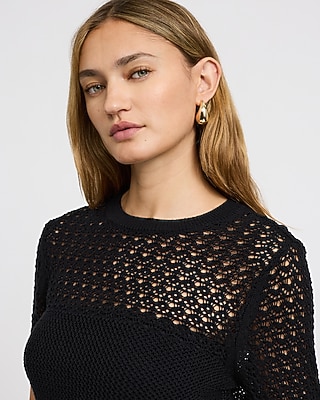 Cotton Open Stitch Crew Neck Sweater Tee