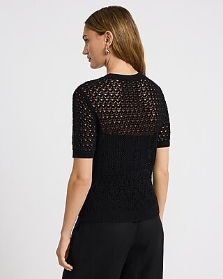 Cotton Open Stitch Crew Neck Sweater Tee