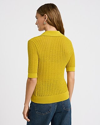 Open Stitch Collared Short Sleeve Sweater Polo