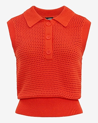 Open Stitch Crochet Crew Neck Sleeveless Sweater Polo - image 5