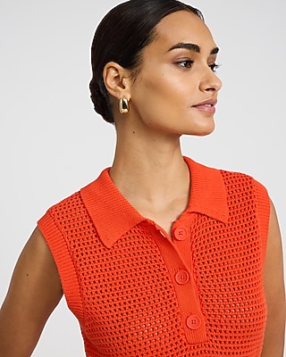 Open Stitch Crochet Crew Neck Sleeveless Sweater Polo - image 2