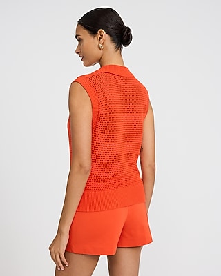 Open Stitch Crochet Crew Neck Sleeveless Sweater Polo - image 3
