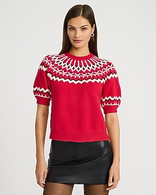 Fairisle Crew Neck Puff Sleeve Sweater