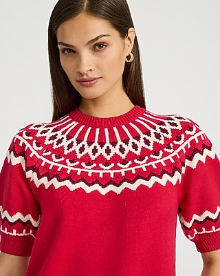 Fairisle Crew Neck Puff Sleeve Sweater