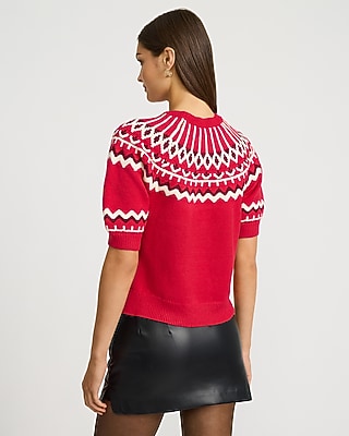 Fairisle Crew Neck Puff Sleeve Sweater