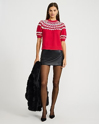 Fairisle Crew Neck Puff Sleeve Sweater