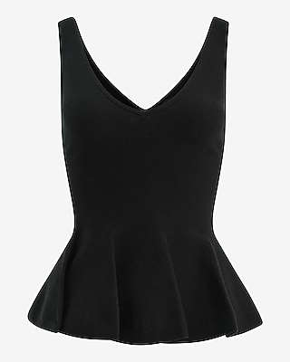Cotton V-Neck Peplum Sweater Tank