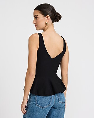 Cotton V-Neck Peplum Sweater Tank