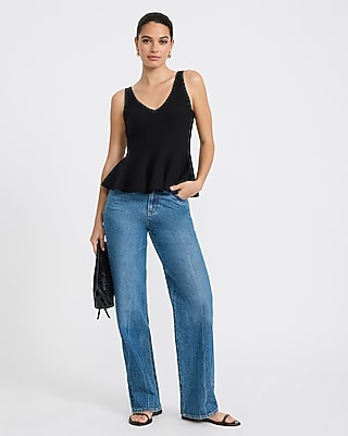 Cotton V-Neck Peplum Sweater Tank