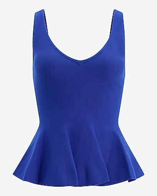 Cotton V-Neck Peplum Sweater Tank