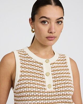 Cotton Tipped Crew Neck Novelty Button Sweater Tank - thumbnail 7