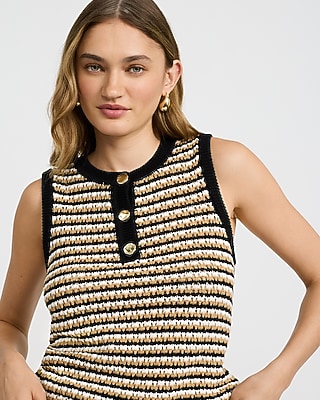 Cotton Tipped Crew Neck Novelty Button Sweater Tank