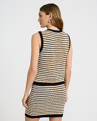 Cotton Tipped Crew Neck Novelty Button Sweater Tank
