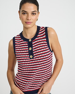 Cotton Tipped Crew Neck Novelty Button Sweater Tank