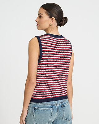 Cotton Tipped Crew Neck Novelty Button Sweater Tank