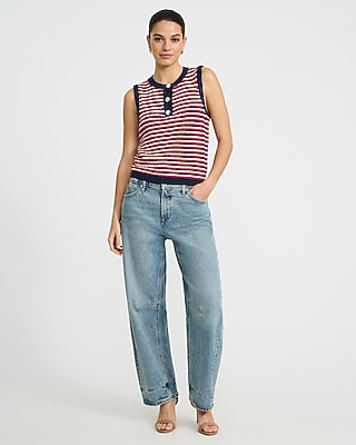 Cotton Tipped Crew Neck Novelty Button Sweater Tank