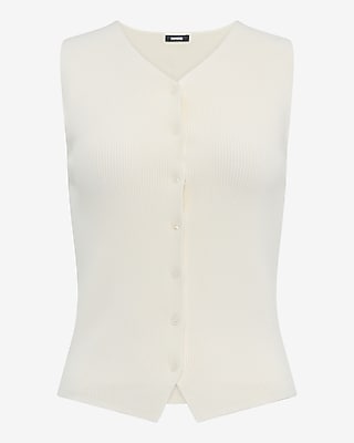 Fitted Ribbed V-Neck Button Front Sweater Vest