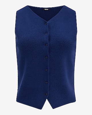 Fitted Ribbed V-Neck Button Front Sweater Vest
