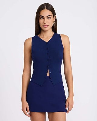 Fitted Ribbed V-Neck Button Front Sweater Vest