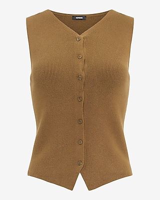 Fitted Ribbed V-Neck Button Front Sweater Vest - image 4