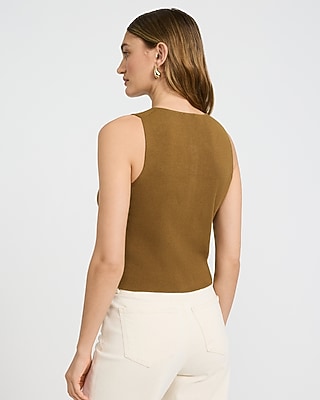 Fitted Ribbed V-Neck Button Front Sweater Vest - image 2