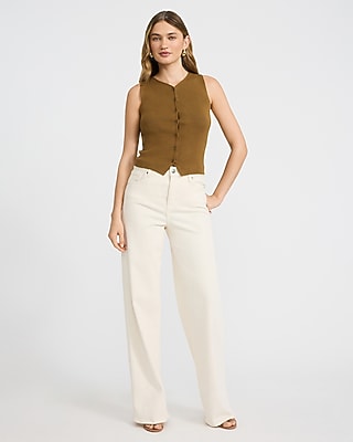 Fitted Ribbed V-Neck Button Front Sweater Vest - image 3