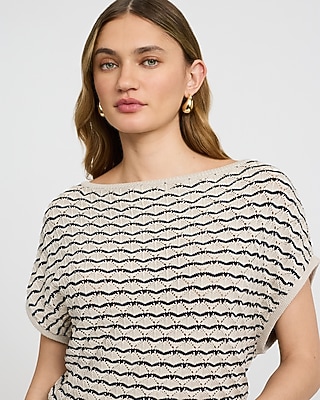 Striped Boat Neck Short Sleeve Dolman Sweater - image 2