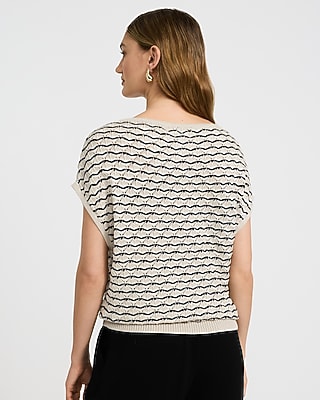 Striped Boat Neck Short Sleeve Dolman Sweater - image 3