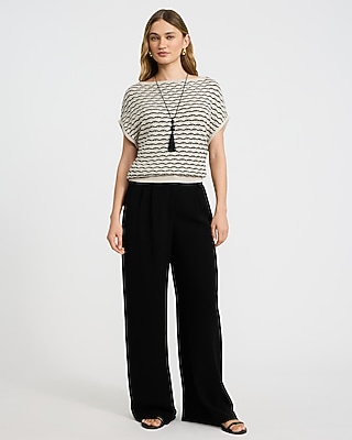 Striped Boat Neck Short Sleeve Dolman Sweater - image 4