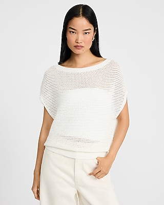 Cotton Open Stitch Boat Neck Dolman Sweater