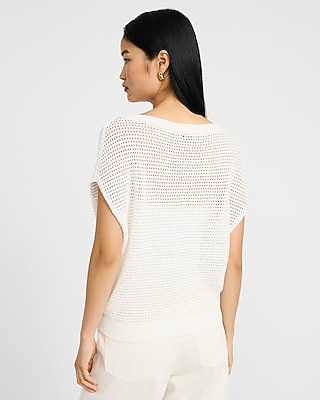 Cotton Open Stitch Boat Neck Dolman Sweater