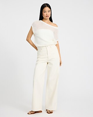 Cotton Open Stitch Boat Neck Dolman Sweater