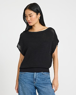 Open Stitch Textured Pattern Crew Neck Sweater | Express