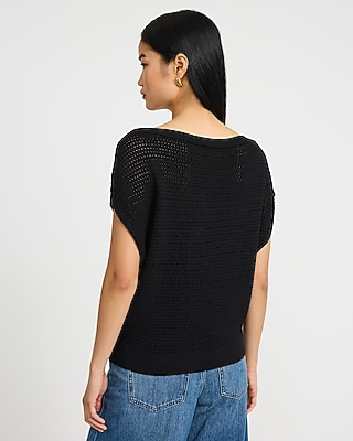 Cotton Open Stitch Boat Neck Dolman Sweater | Express
