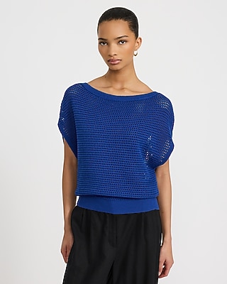 Cotton Open Stitch Boat Neck Dolman Sweater