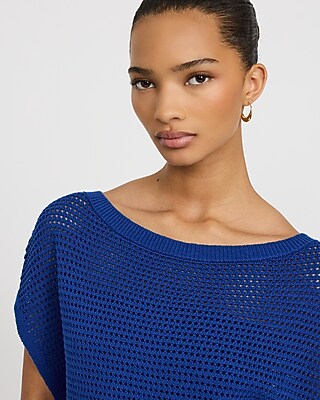 Cotton Open Stitch Boat Neck Dolman Sweater