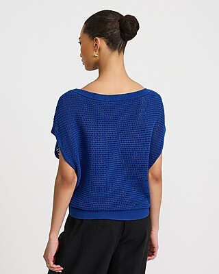 Cotton Open Stitch Boat Neck Dolman Sweater