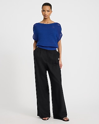 Cotton Open Stitch Boat Neck Dolman Sweater