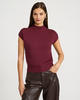 Ribbed Mock Neck Cap Sleeve Sweater