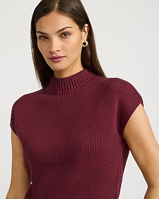 Ribbed Mock Neck Cap Sleeve Sweater