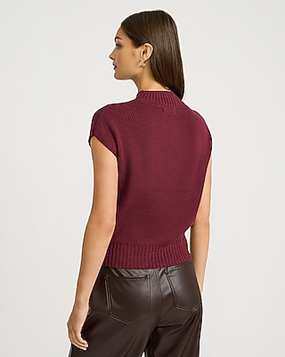Ribbed Mock Neck Cap Sleeve Sweater