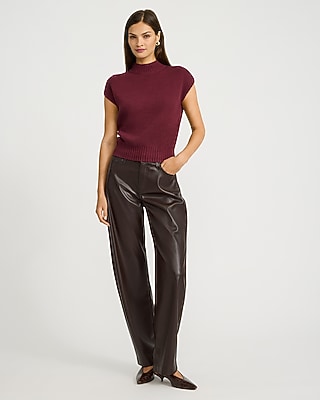 Ribbed Mock Neck Cap Sleeve Sweater