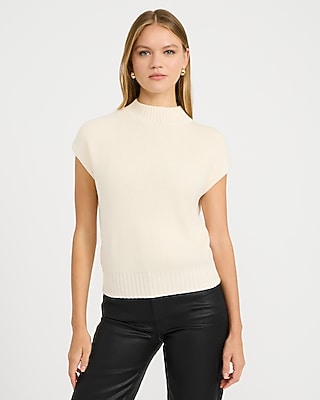 Ribbed Mock Neck Cap Sleeve Sweater