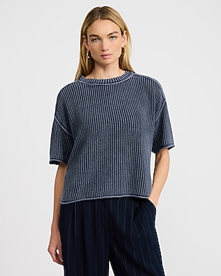 Washed Crew Neck Short Sleeve Sweater