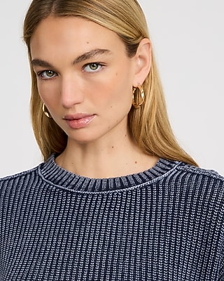 Washed Crew Neck Short Sleeve Sweater