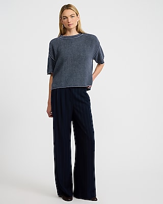 Washed Crew Neck Short Sleeve Sweater