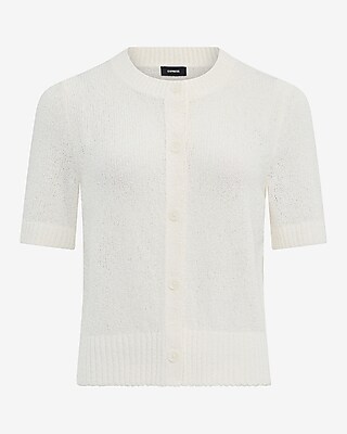 Textured Short Sleeve Button Front Cardigan